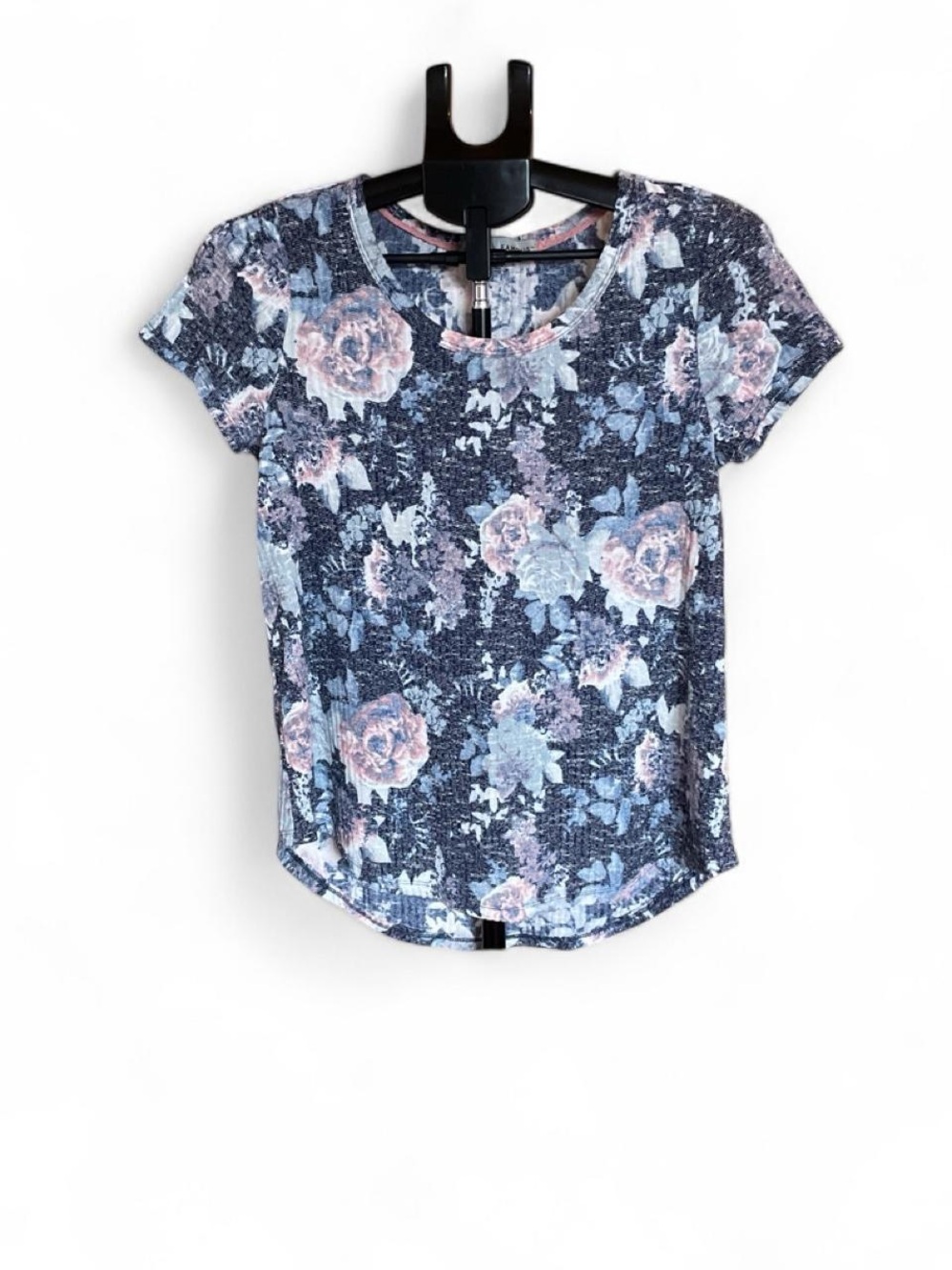 Absolutely Famous Navy Floral Short-Sleeve Top with Pink Accents